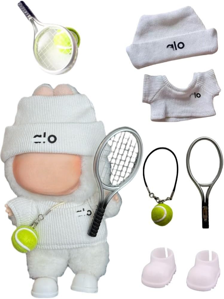 Product image of 17 cm Doll Clothes,Clothing Accessories Compatible with 5.91-6.7 inch Dolls,Sports Style Doll Set Outfits (5-Piece Set), Includes top + Pants + Tennis Racket + Ball Charm + Shoes (White)