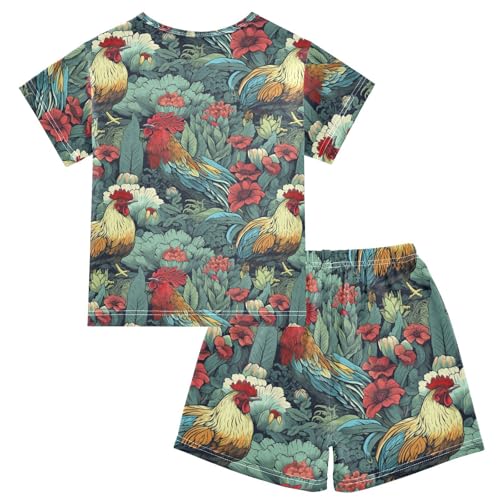 ALAZA Cactuses Flowers Rooster Pajama Set Short Sleeve Sleepwear Soft Lounge Nightwear2