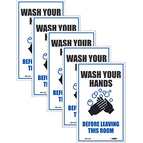 NMC WH1AP Wash Your Hands Before Leaving, Label, 5X3, Adhesive Backed Vinyl, Pack of 5