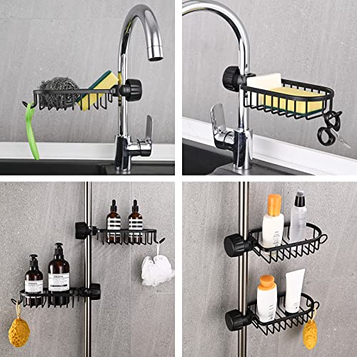 Hoomtaook Shower Caddies No Drill, 2Pcs Metal Bathroom organiser Tray,Shower Soap Holder and Shampoo Storage Rack, Kitchen Sink Tidy Organiser for 18-25mm Shower Rail, Black - Cosy Home Interiors Hoomtaook Shower Caddies No Drill, 2Pcs Metal Bathroom organiser Tray,Shower Soap Holder and Shampoo Storage Rack, Kitchen Sink Tidy Organiser for 18-25mm Shower Rail, Black - Image 2