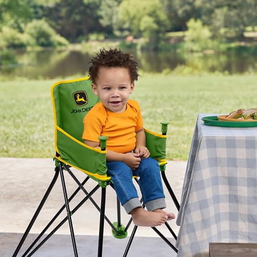 Image of Bright Starts John Deere Pop 'N Dine Portable High Chair, Indoor /Outdoor, Dishwasher Safe Tray, Easy to Fold, Unisex, Green, 6 Months +