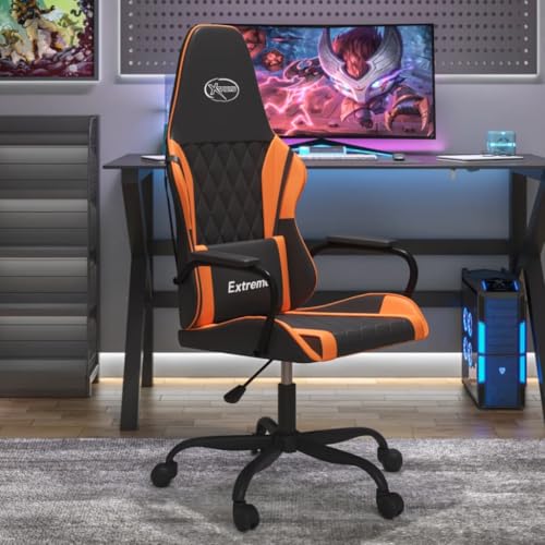 Teenpull Silla de gaming con función de masaje, color negro y naranja, de piel sintética, silla giratoria con ajuste de altura, asiento y ruedas para jugar, streaming, oficina