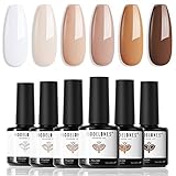 Modelones Nude Brown Gel Nail Polish Set 6 Colors, Neutral Fall Tan White Gel Polish Kit Skin Tone...