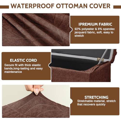 Image of FUANGUI Waterproof Ottoman Cover Slipcovers Rectangular Folding Stretch | Storage Bench Footrest Sofa Stool Covers Footstool Protector with Elastic Bottom, Removable Washable,Large