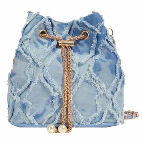Sac en jean pour femme matelassé à franges et sac à main seau rétro cordon