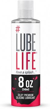 LubeLife Silky Premium Silicone Lubricant, Extra Cushiony, Silky Smooth, Luxe Formula for Women, Men, and Couples, Unscented, Non-Sticky and Water-Resistant, 8oz | Silky Smooth Luxe Formula, For Women Men Couples, Non-Sticky, Water Resistant, Long-Lasting, Discreet