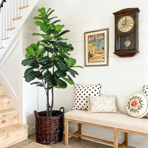 Image of Fiddle Leaf Fig Tree Artificial Plants Indoor - 6ft Realistic Fake Plants Ficus Lyrata Trees, Faux Trees Indoor Floor Plant for Home Decor Living Room Office Christmas Housewarming Gifts