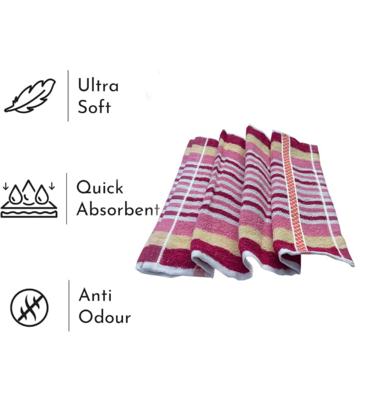 Image of Space Fly 500 GSM Cotton Hand Towels 11x17 Inch - Pack of 1 Soft & Absorbent Striped Face Towels - Quick Dry, Lightweight, Skin-Friendly - for Kitchen, Gym, Bath, Travel