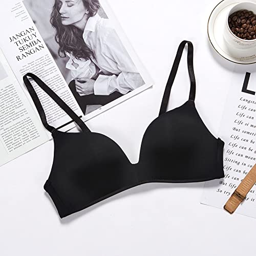 Bra woman bra bra with bra with adjustable shoulder strap underwear woman B cup (Color : QISHI, Size : Black)