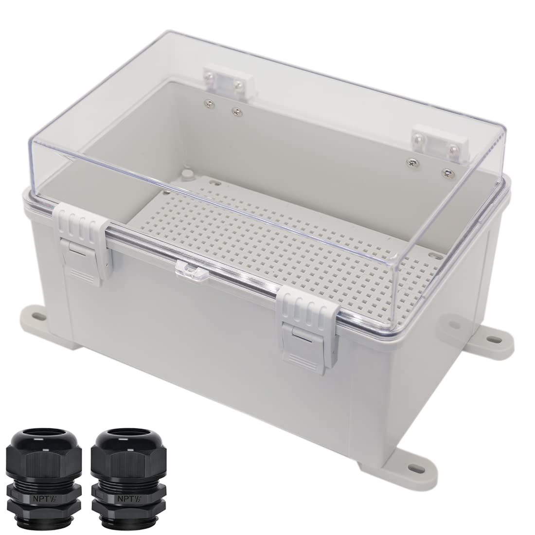 Zulkit Junction Box ABS Plastic Dustproof Waterproof IP65 Electrical Boxes Hinged Shell Outdoor Universal Project Enclosure Clear Cover with 2 Cable Glands 7.9 x 3.9 x 2.8 inch (200x100x70mm) — Amazon image 13