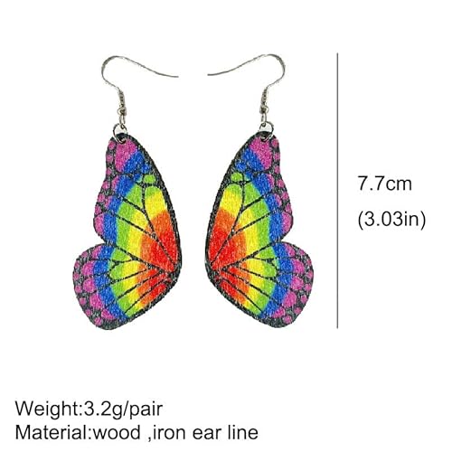 Colorful Rainbow Pride Wooden Dangle Earrings Love Heart Shaped Teardrop Earrings For Women Girls Cute Butterfly Animals Drop Earrings Valentine's Day Jewelry -Style 1 #TOP1