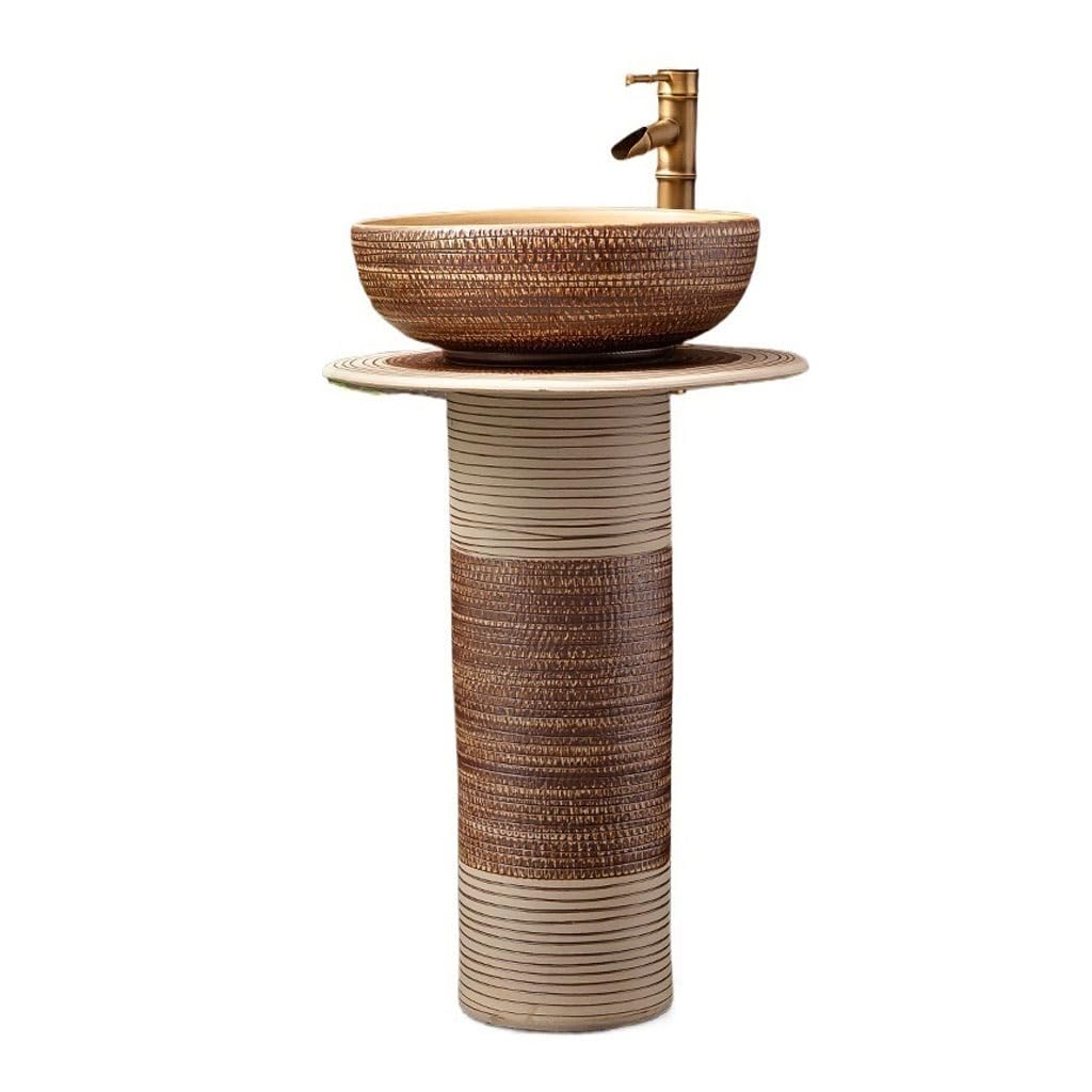 Aertsdfgt A Vessel Sink Retro Rt Ceramic Outdoor Column Wash Basin Courtyard Balcony