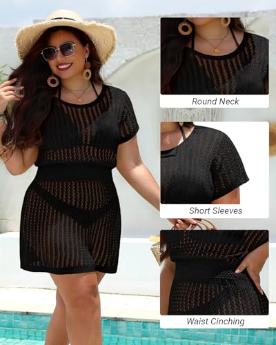 Aqua Eve Women's Plus Size Swimsuit Cover Up - Crochet Bathing Suit Coverup 2025 Short Sleeve Beach Dress Swimwear4