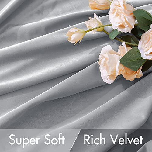 Image of MIULEE Greyish White Velvet Blackout Curtains 52x96 inches 2 Panels | Luxury, Bedroom Living Room, Thermal Insulated, Super Soft Window Drapes for Bedroom Living Room, Rod Pocket & Back Tab