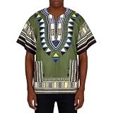 Afrikanische Kleidung Unisex African Shirt Baumwolle Festival Hemd Dashiki Tribal Dashiki Hemd Loose Fit Sommer Kurzarm Ethnischer Kaftan Traditionelles Blumendruck