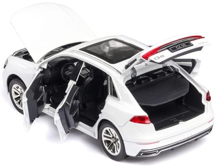 Image of 1:32 Diecast Audi Q8 Alloy Metal Pull Back Die-Cast Car Scale Model Pullback with Sound Light Mini Auto Toy car for Kids Best Gifts Toys for Kids Boys-White