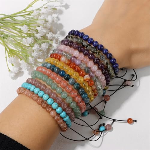 Crystal Bracelet for Women 6mm Natural Stone Bracelets Adjustable Handmade Beaded Bracelets Braided Gemstone Bracelet Healing Crystal Bracelet Crystal Jewelry for Women4