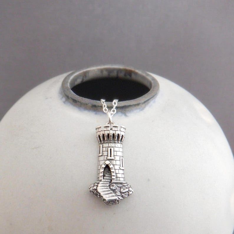 Charm princesa de cuento de hadas y collar torre de castillo plata 925 con cadena 2