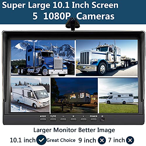 Image of Touchable 5 Split Large 10.1 inch 1080P Screen Backup Camera Audio Monitor & Built-in 128GB DVR Dash Cam for RV Truck Trailer Rear Side Front View Wired System