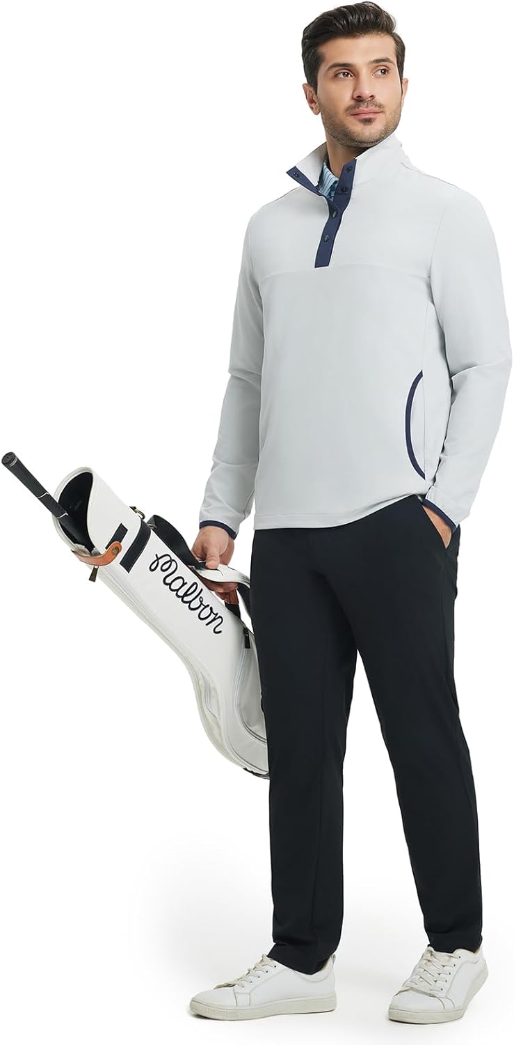 M MAELREG Mens Half Button Golf Pullover for Men with Pockets Mock Neck Sports Dry Fit Lightweight Long Sleeve Mens Pullover - Image 6