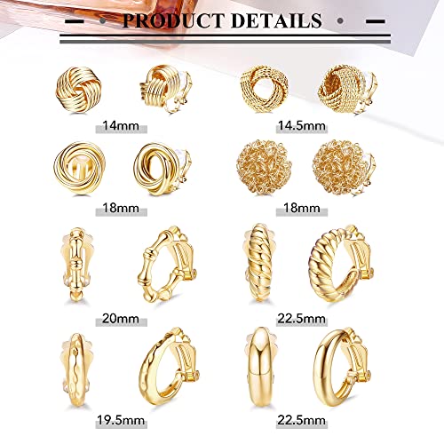 Jerywe 8 Pairs 14K Gold Clip On Earrings For Women Fashion Clip On Earrings Gold Silver Chunky Hoop Earrings No Piercing Fake Earrings For Teen Girls Gift Hypoallergenic #TOP4