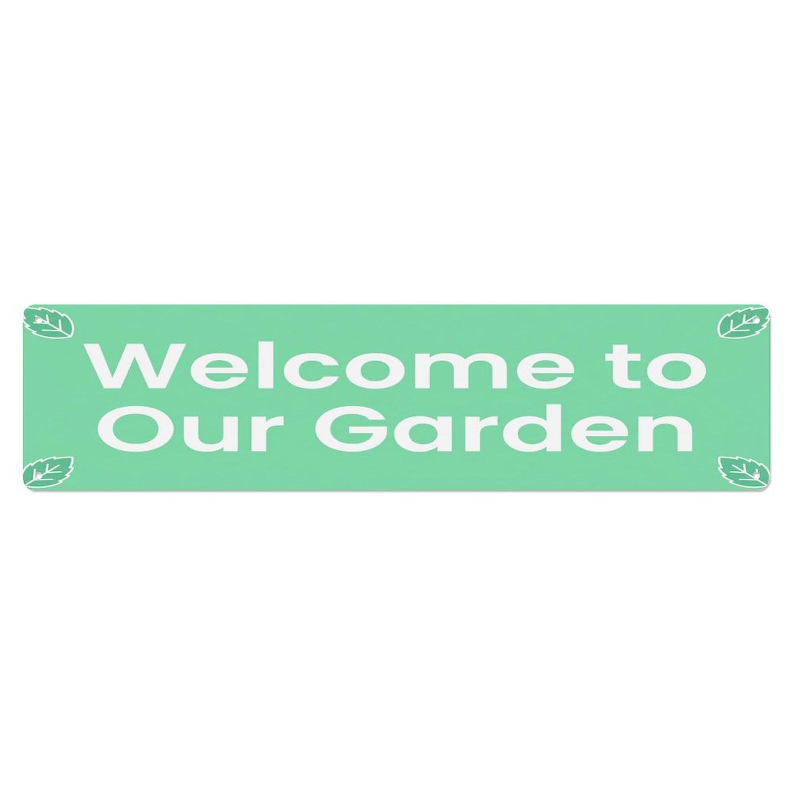 Vintage Welcome to Our Garden Mint Green Metal Tin Sign