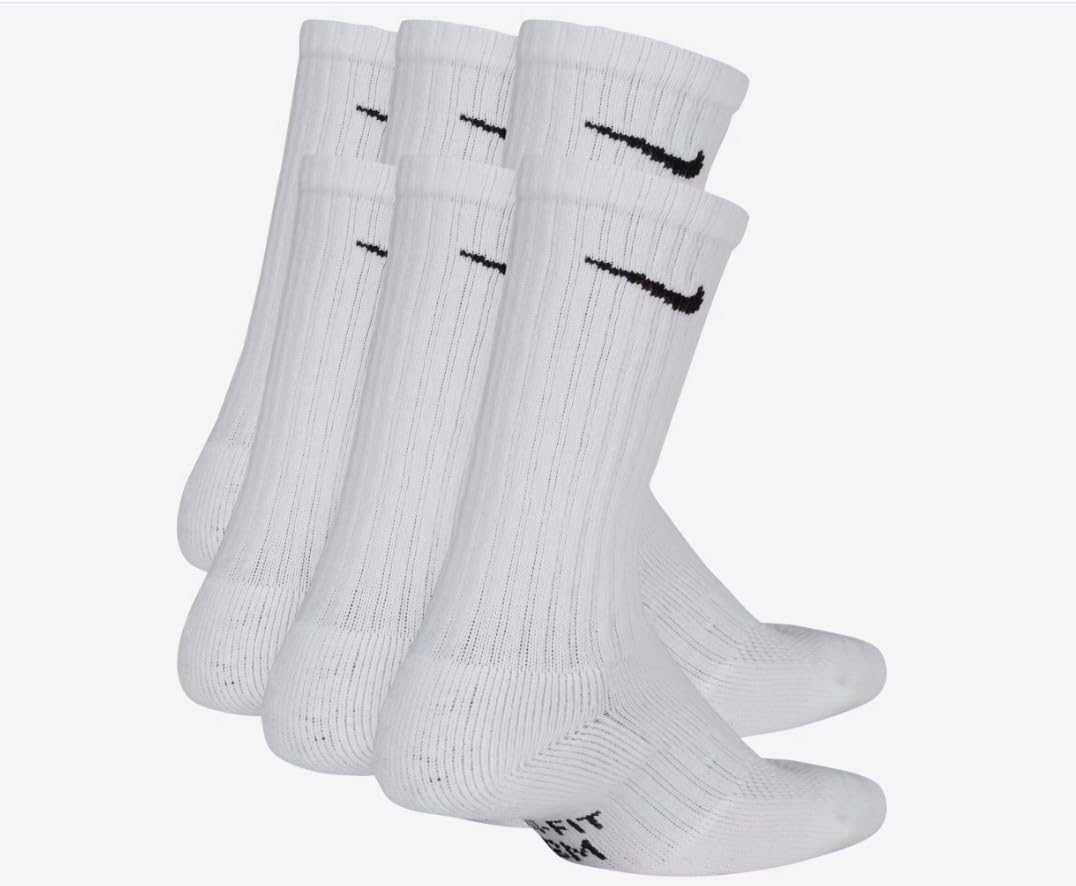 Nike Kids' Performance Cushioned Crew Training Socks (6 Pair) (White/Black