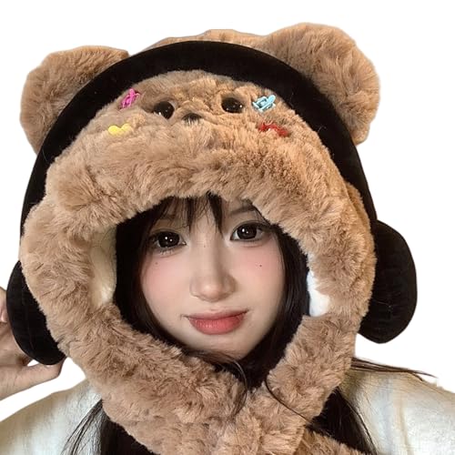 Plush hat,Lovely Panda Hat Warm Earflap Brimless Female Teens Winter Activity Ski with Headphones Ear Protective4