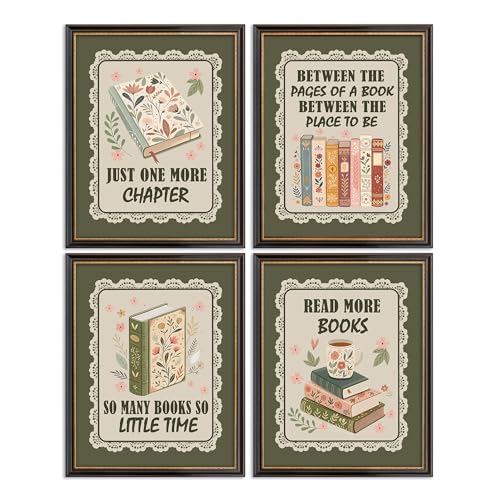 Wagoba Boho Classroom Reading Book Floral Wall Art Prints 8x10 Set of 4