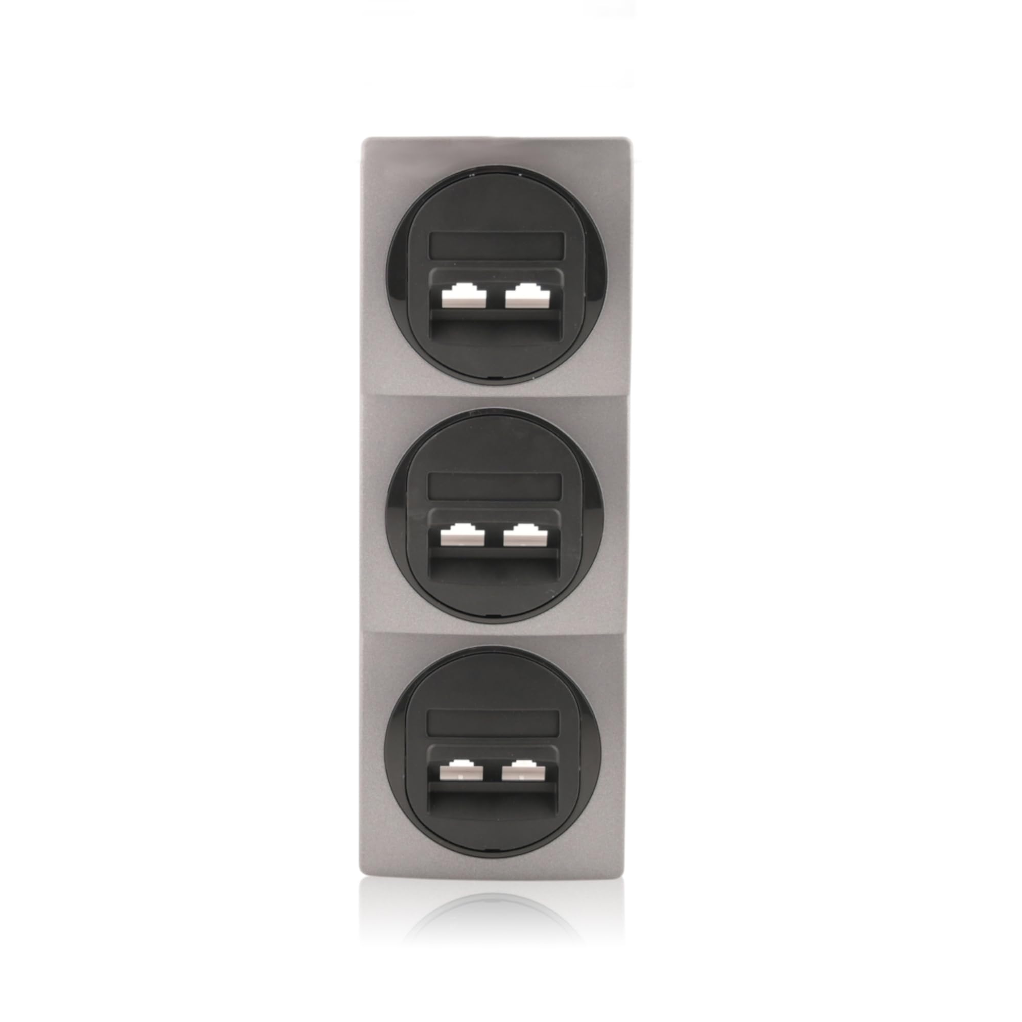 Set 3x Datenbuchse Schwarz 2xRJ45 Cat 6 FTP Ø60mm & 3fach Rahmen vertikal Anthrazit/Schwarz 80x222mm