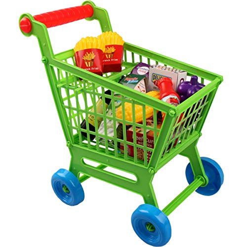 Kinder Einkaufswagen Set mit 25 Lebensmitteln Spielzeug Kaufladen – Bild 3