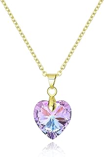 عقد بقلادة على شكل قلب للنساء والفتيات من الستانلس ستيل مطلي بالذهب عيار 14 قيراط بالوان قزحية اورورا بورياليس كريستال نمساوي قلوب ملكة مجوهرات هدية زفاف للعروس جوليا ستور - ارجواني