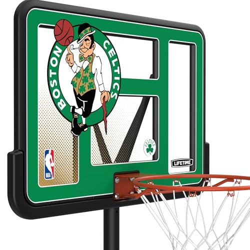 Image of Lifetime NBA Boston Celtics Portable Basketball Hoop, Adjustable Height 7.5-10 Ft, 44 Inch Shatterproof Fusion Backboard, Base with Wheels