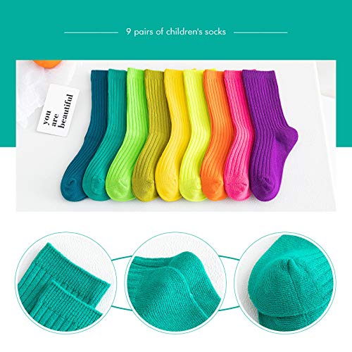 MINI PANDA Little Girl's Socks, Girls Socks Cute,girls Crew Socks 9 Pairs Pack4