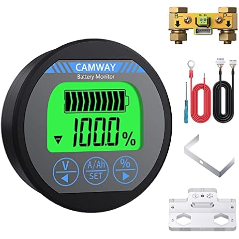 CAMWAY Battery Monitor 8-120V 0-500A Voltmeter Ammeter Voltage Current Meter Backlight Waterproof Auto Car Motor Boat Caravan RV Motorhome Golf Cart,etc Cover