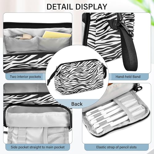 Image of Fisyme Zebra Print Pencil Case Large Capacity Pencil Pouch Pen Bags Box Big Makeup Pencil Case Organizer