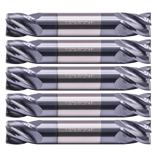 Image of 5Pcs 1 /2 inch 4 Flute Solid Carbide Square End Mill - Double End - AlTiN Coated | 35 Degree Helix, 1 /2 inch Cutting Diameter, 1 /2 inch Shank Diameter, 5 /8 inch Length of Cut, 3 inch Overall Length