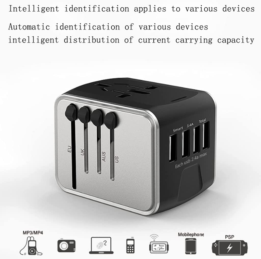 Adaptador de Viaje Universal para Varios países en Todo el Mundo con Fuente de alimentación Internacional USB Doble Adaptador de Viaje Internacional Mundial
