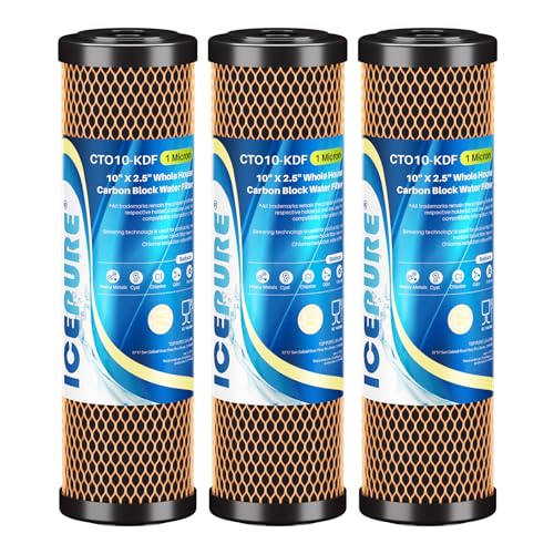 Image of ICEPURE 1 Micron 2.5 inch x 10 inch Whole House Water Filter Coconut Shell Activated CTO Carbon and KDF Cartridge for Home, Compatible with WFPFC8002, WFPFC9001, FXWTC, SCWH-5, WHEF-WHWC, AMZN-SCWH-5, 3PACK