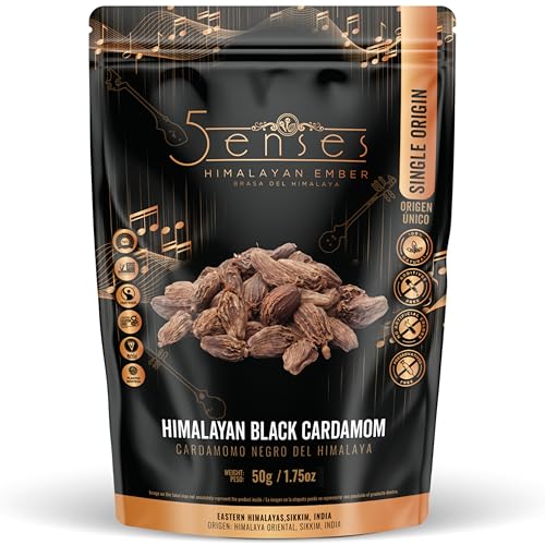5Senses Black Cardamom Pods, Whole Smoked Single Origin Spice, 50g