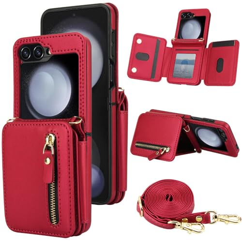Étui Galaxy Z Flip 7 rouge à bandoulière, l'audace d'être soi