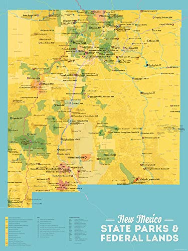 Best Maps Ever New Mexico State Parks & Federal Lands Map 18x24 Poster (Marigold & Turquoise)