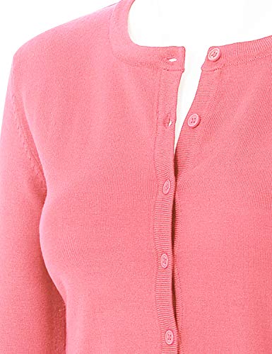 Image of Women's 3 /4 Sleeve Crew Neck Button Down Stretch Knit Cardigan Sweater (S-3XL)