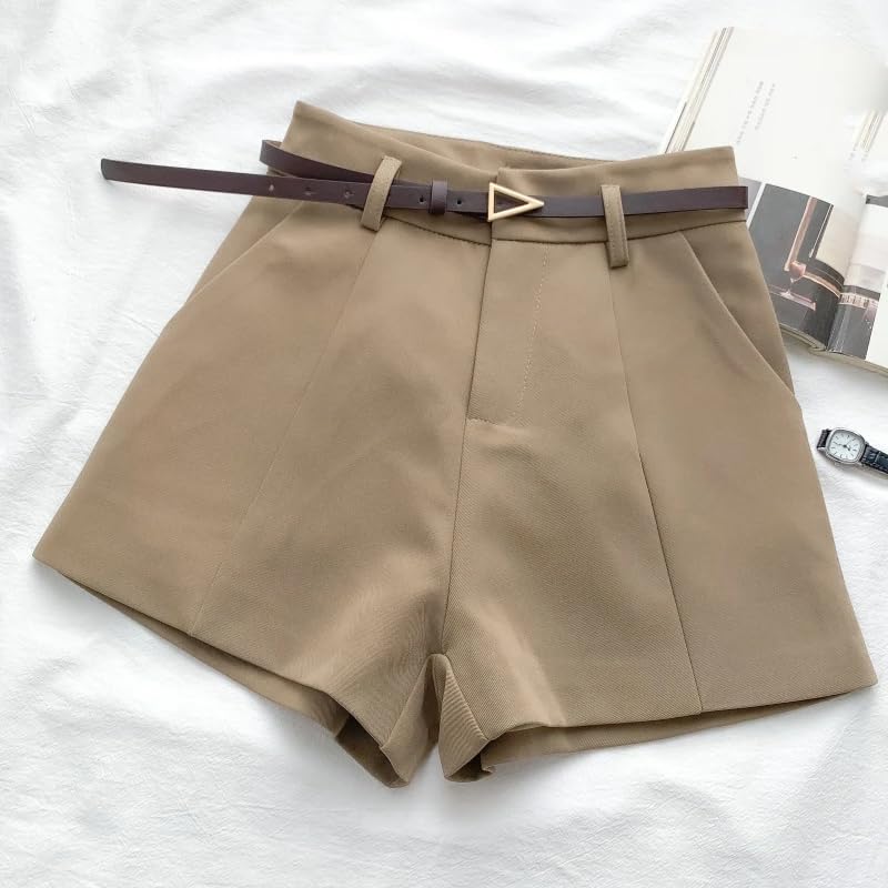 Pantalones cortos casuales para mujer de cintura alta para primavera y verano, Caqui5, S