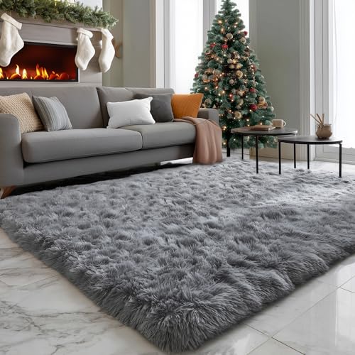 PAGISOFE Grey Area Rugs for Living Room Bedroom Rug 5x8 Rugs Soft Plush Fluffy Rug for Dorm Room Classroom Home Office Nursery Thick Indoor Carpet Fuzzy Modern Farmhouse Rugs Kids Playroom