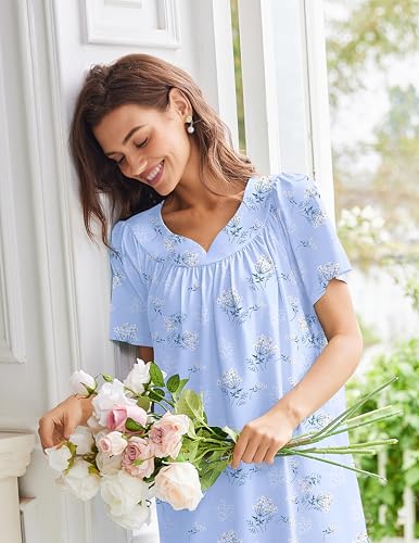 Image of Ekouaer Moo Moos for Women House Dress With Pockets Cotton Nightgowns Short Sleeve Night gowns Embroidered Mumu Dress