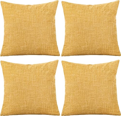 Image of GONOVE Cushion Covers 50×50cm Solid Soft Cotton Linen Throw Pillow Cover Set of 4 Decorative Plain Pillowcase Square Cushion Cover for Home Sofa Bed Chair Décor, Yellow
