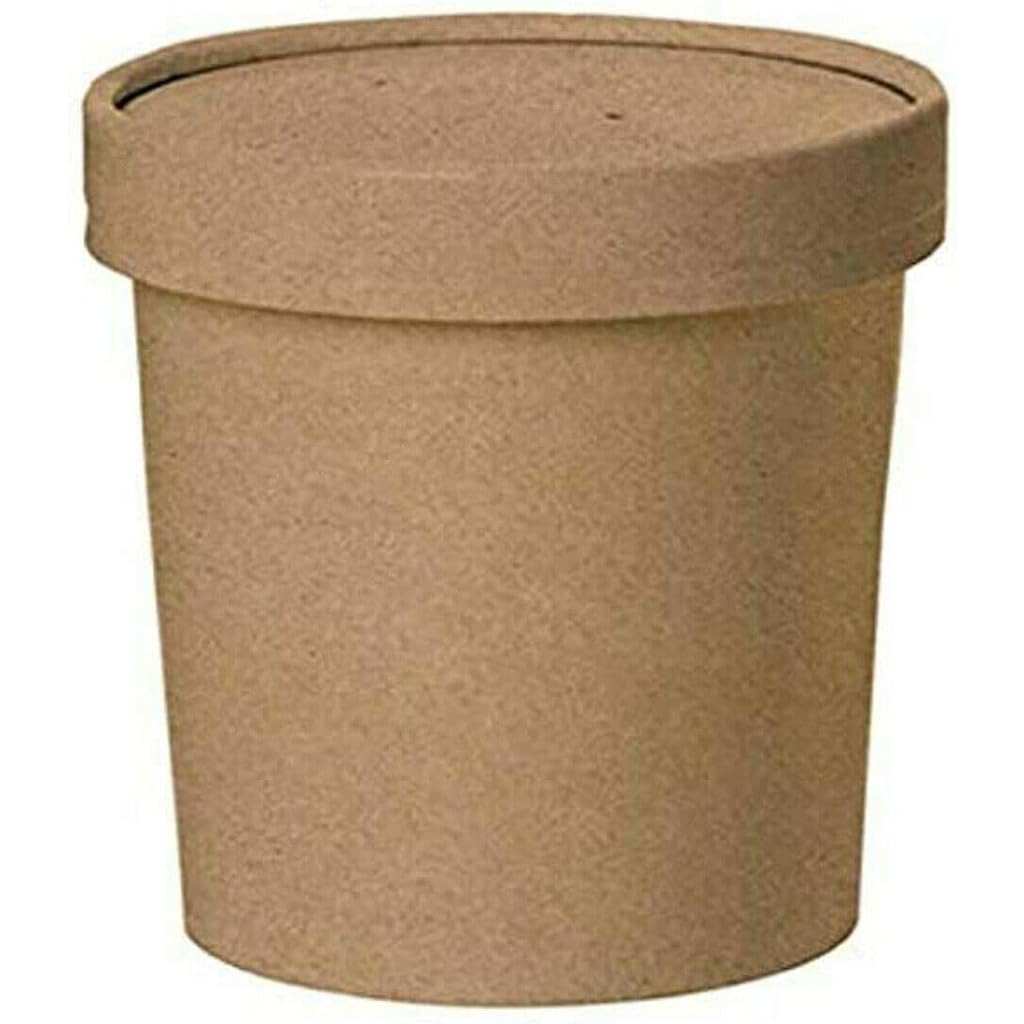We Can Source It Ltd - Kraft Paper Soup & Ice Cream Containers 8oz with Lids – Strong Disposable Cardboard Pots for Hot & Cold Food – Ideal for Takeaway, Deli, and Catering Use - Pack of 500