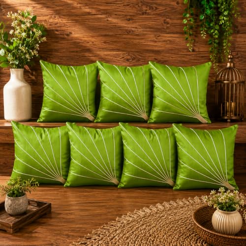 Image of Noor Silk Cushion Covers Pack of 7 | 16x16 Inches, Green