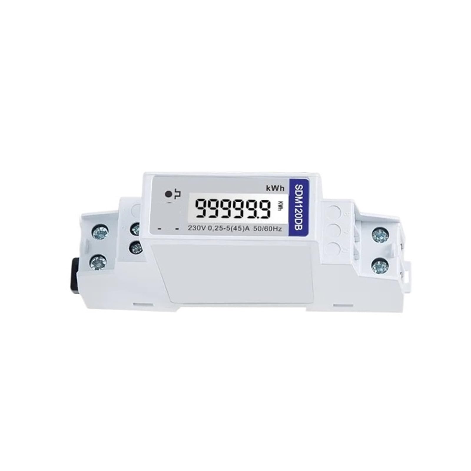 TBZOQAID SDM120DB 5 A 220/230V Single Phase DIN Rail Energy Meter Pulse Output Standard 17.5mm White Backlight